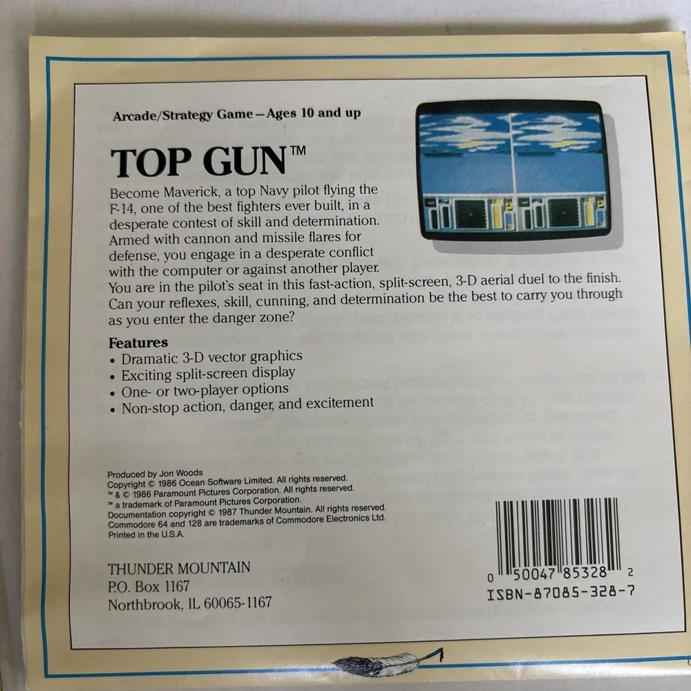 Vtg. Commodore 64/128 Top Gun Thunder Mountain‎ Ocean Floppy Disk UNTESTED